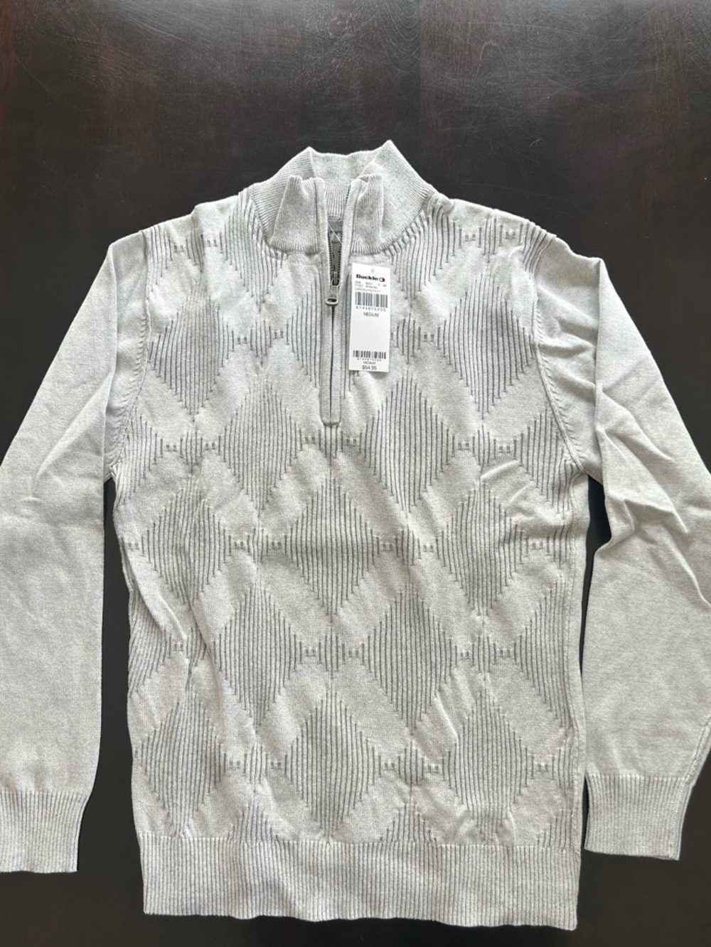 Buckle Men's Light Gray Diamond Knit Quarter-Zip Sweater